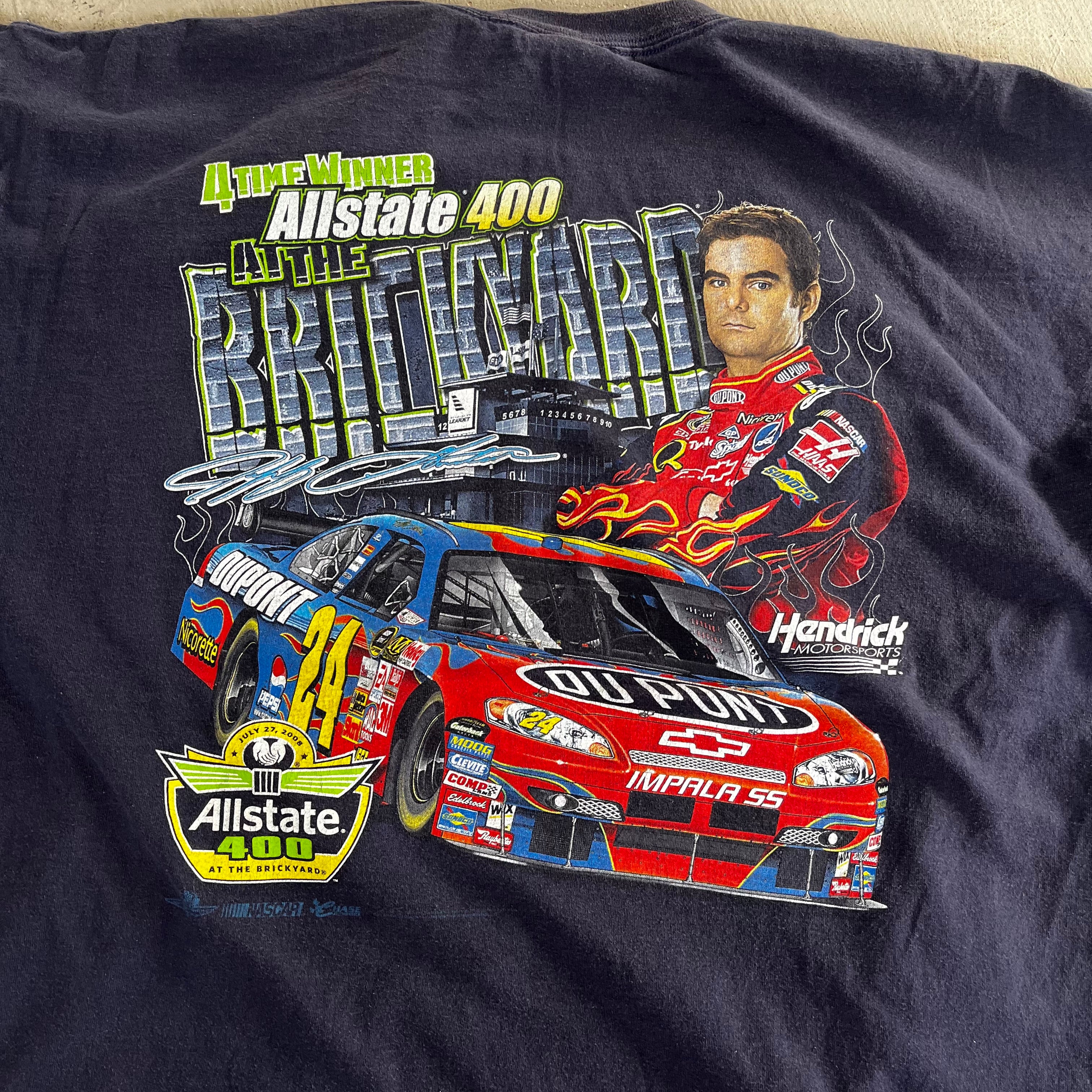 F- 2008 Nascar Chase Authentic Jeff Gordon All State 400 Text & Picture Tee - Image 4