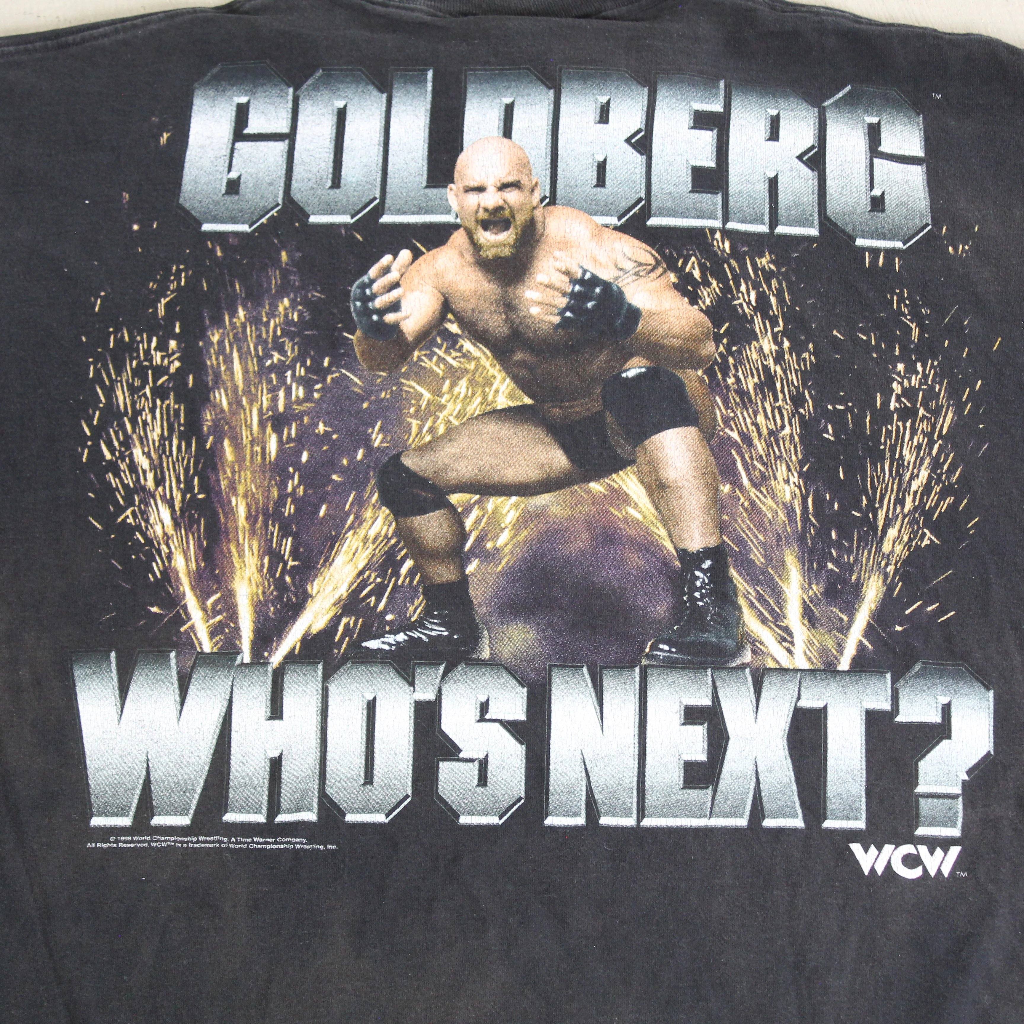 F- Vintage 1998 WCW Liquid Blue Goldberg Heavy Weight Champion Who's Next Tee - Image 4