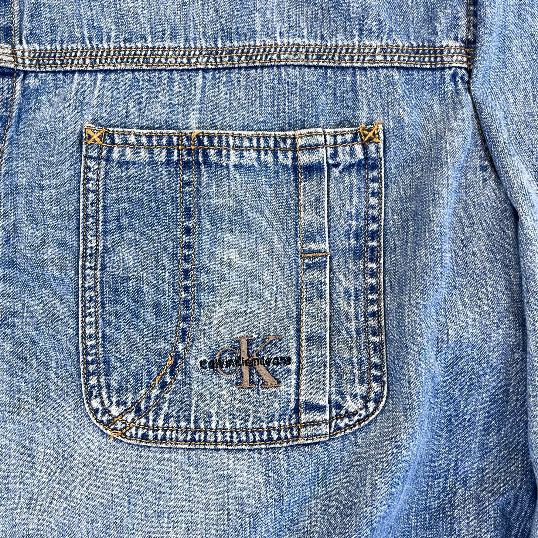 F- Vintage Calvin Klein Emb Logo Denim Button Down Shirt - Image 4