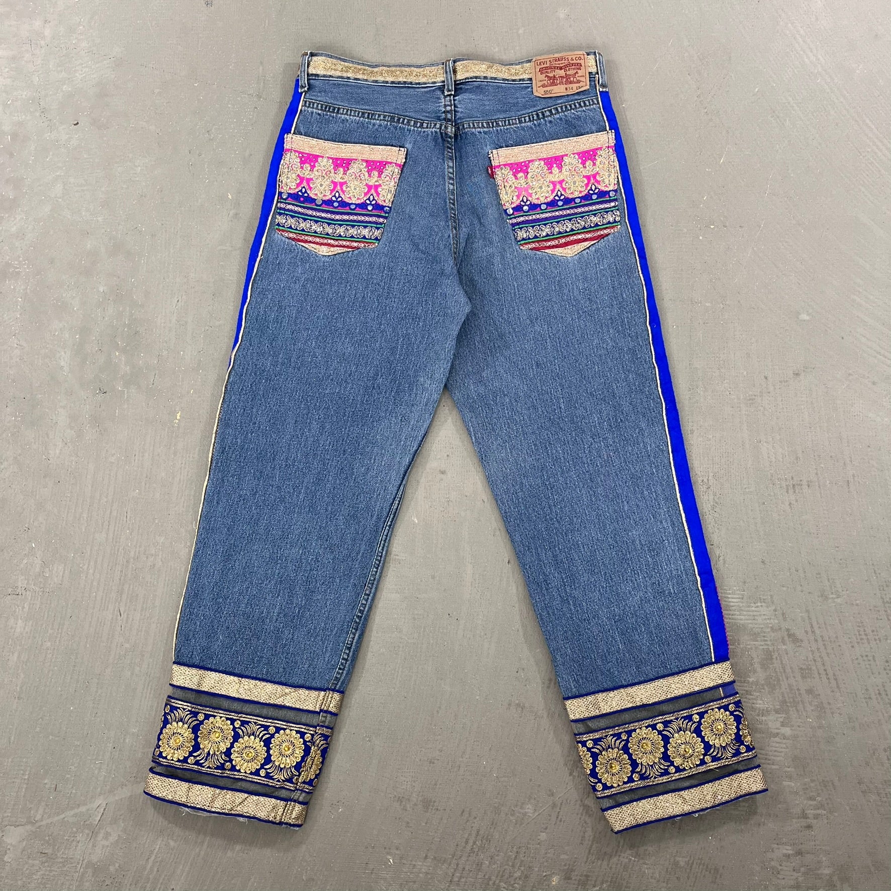 F- HOM Hand Beaded Levi's 550 Reworked Custom Jeans - Image 8