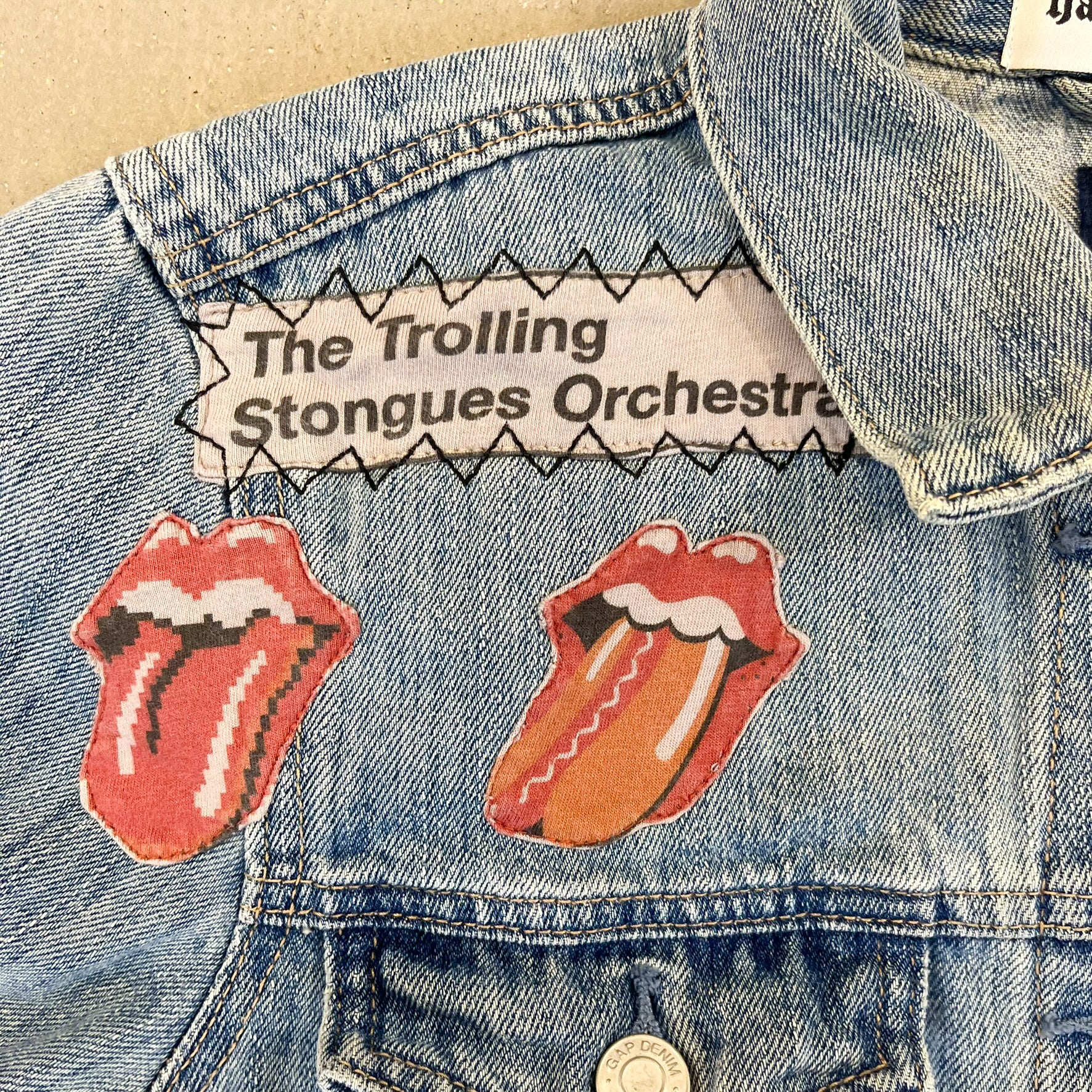 F- HOM Gap Rolling Stones/Metallica Reworked Custom Denim Jacket - Image 4