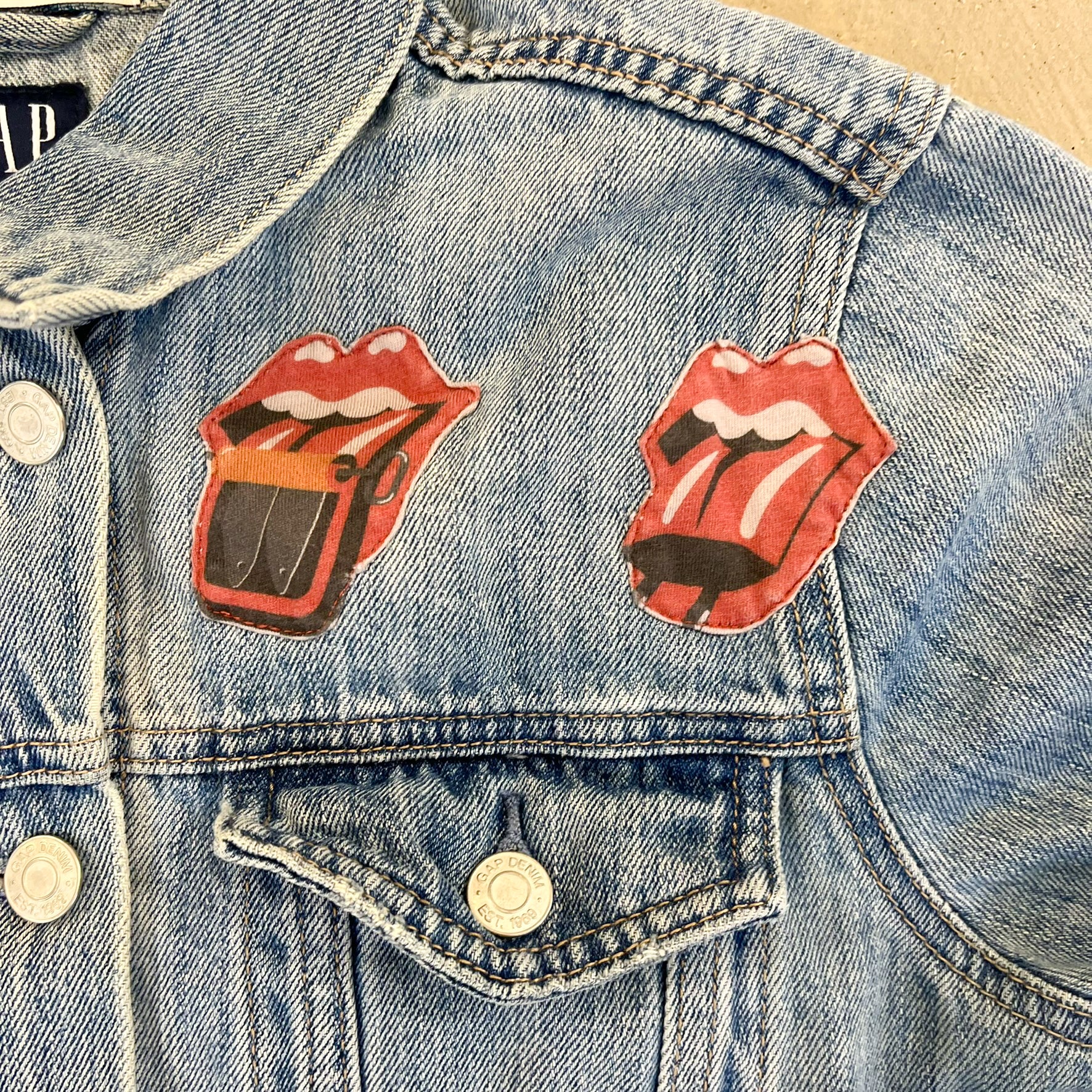 F- HOM Gap Rolling Stones/Metallica Reworked Custom Denim Jacket - Image 5