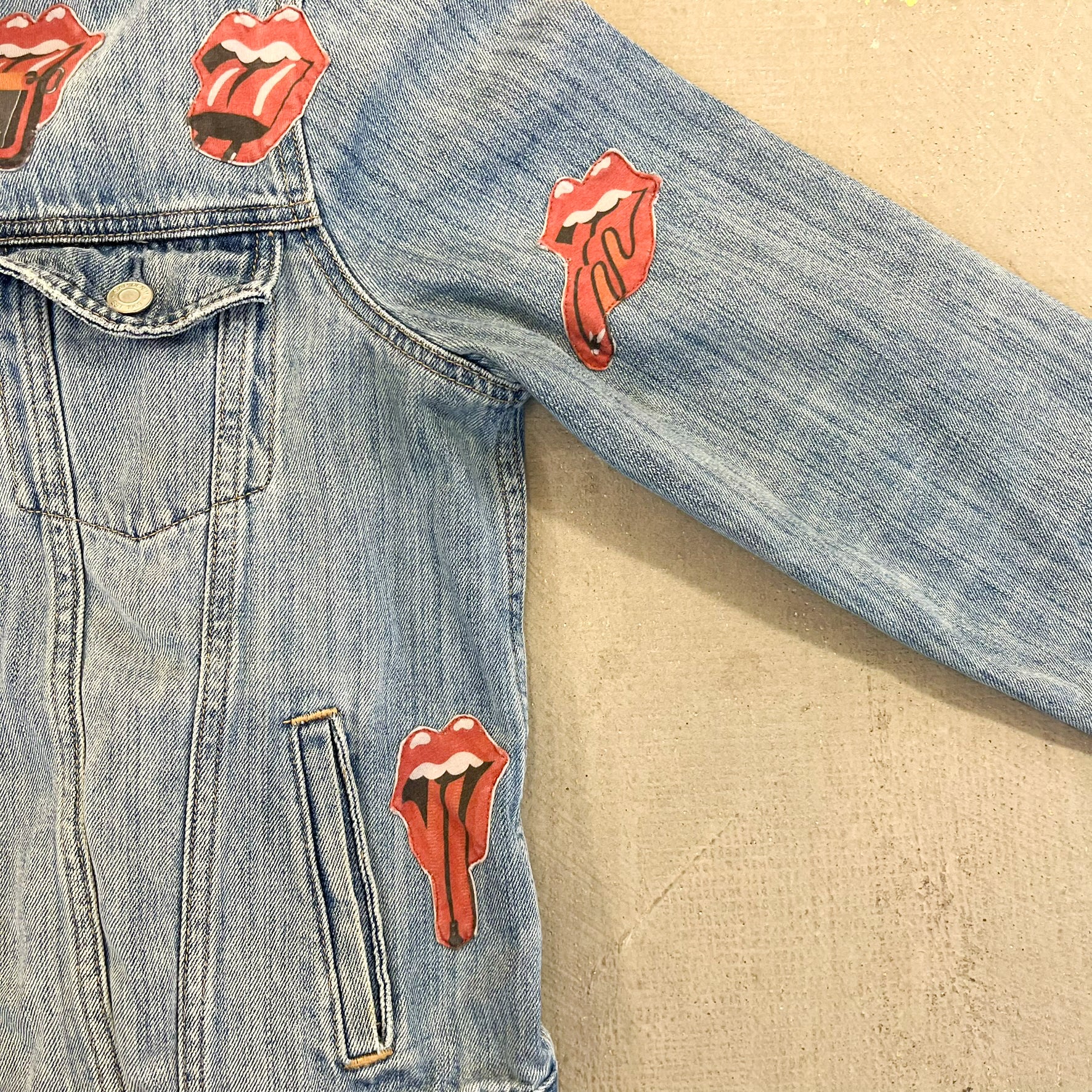 F- HOM Gap Rolling Stones/Metallica Reworked Custom Denim Jacket - Image 6
