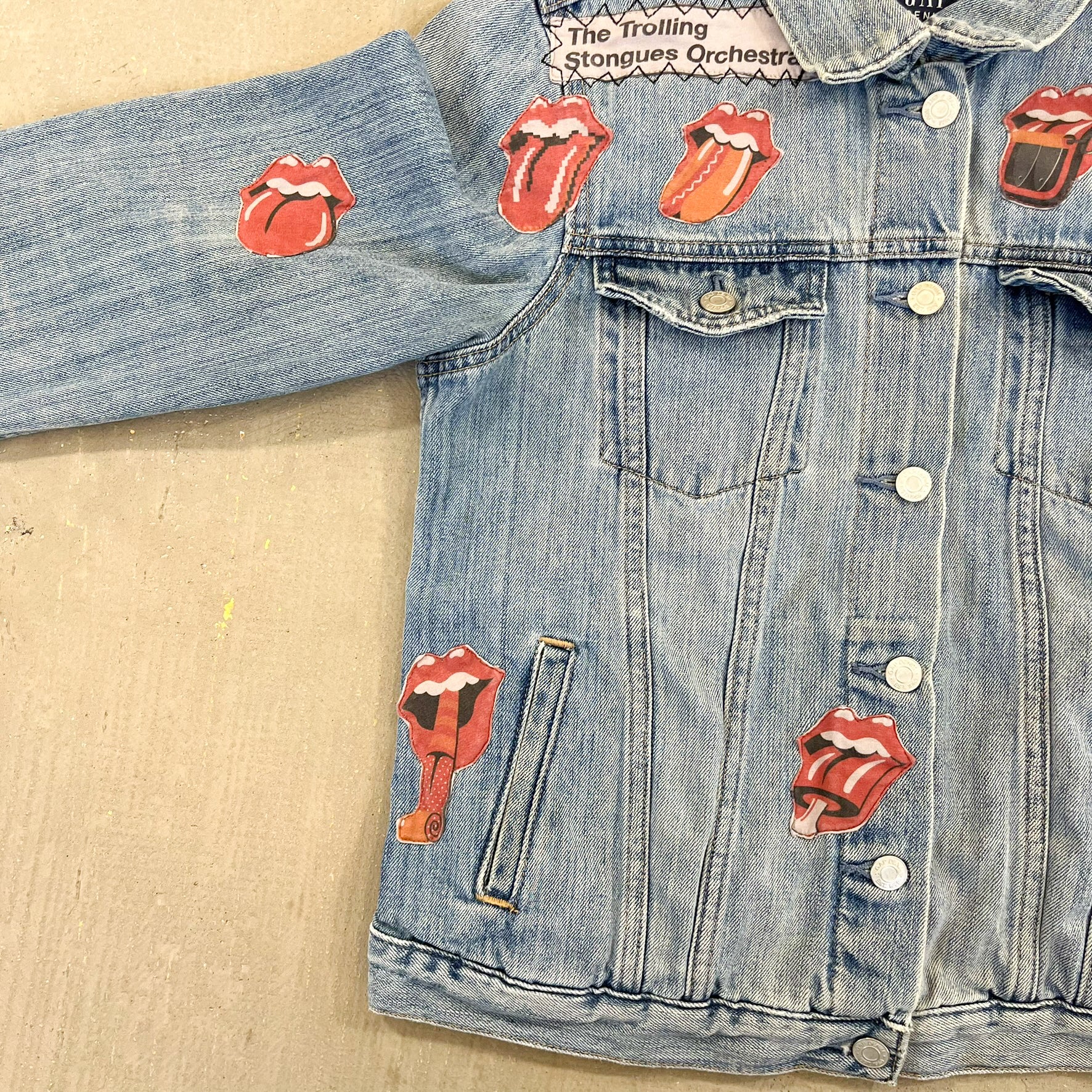 F- HOM Gap Rolling Stones/Metallica Reworked Custom Denim Jacket - Image 7