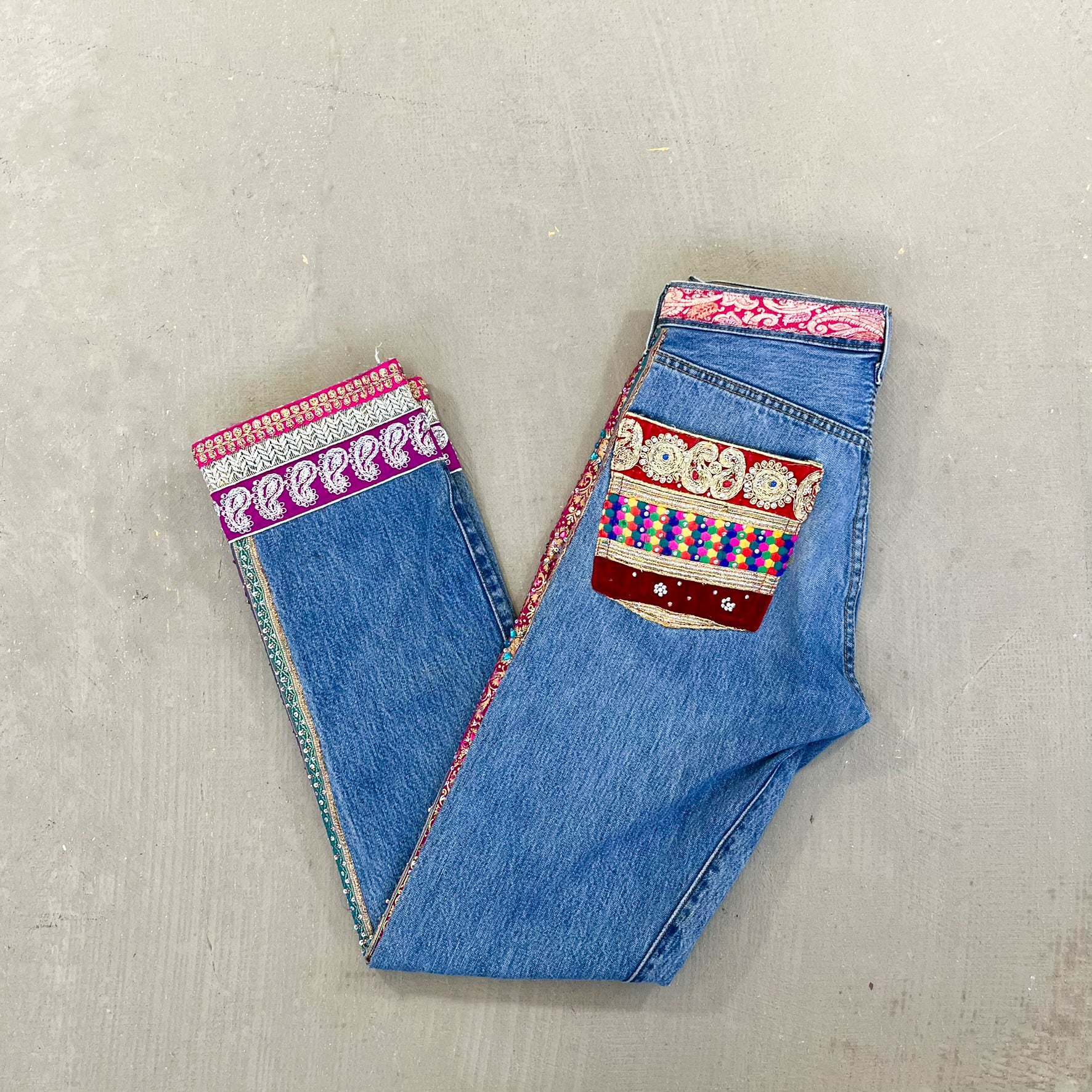 F- HOM Levi's 501 Hand Beaded Reworked Custom Jeans - Image 10