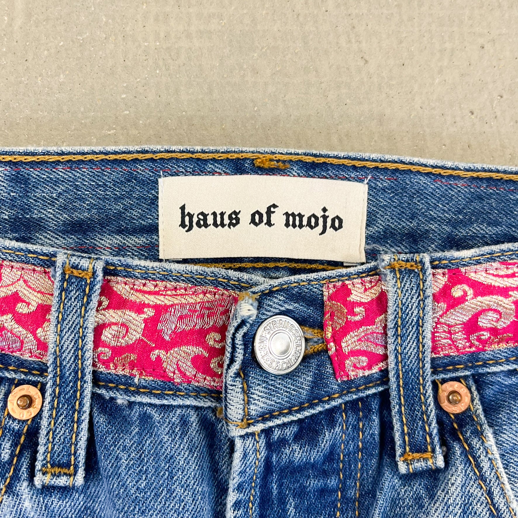 F- HOM Levi's 501 Hand Beaded Reworked Custom Jeans - Image 4