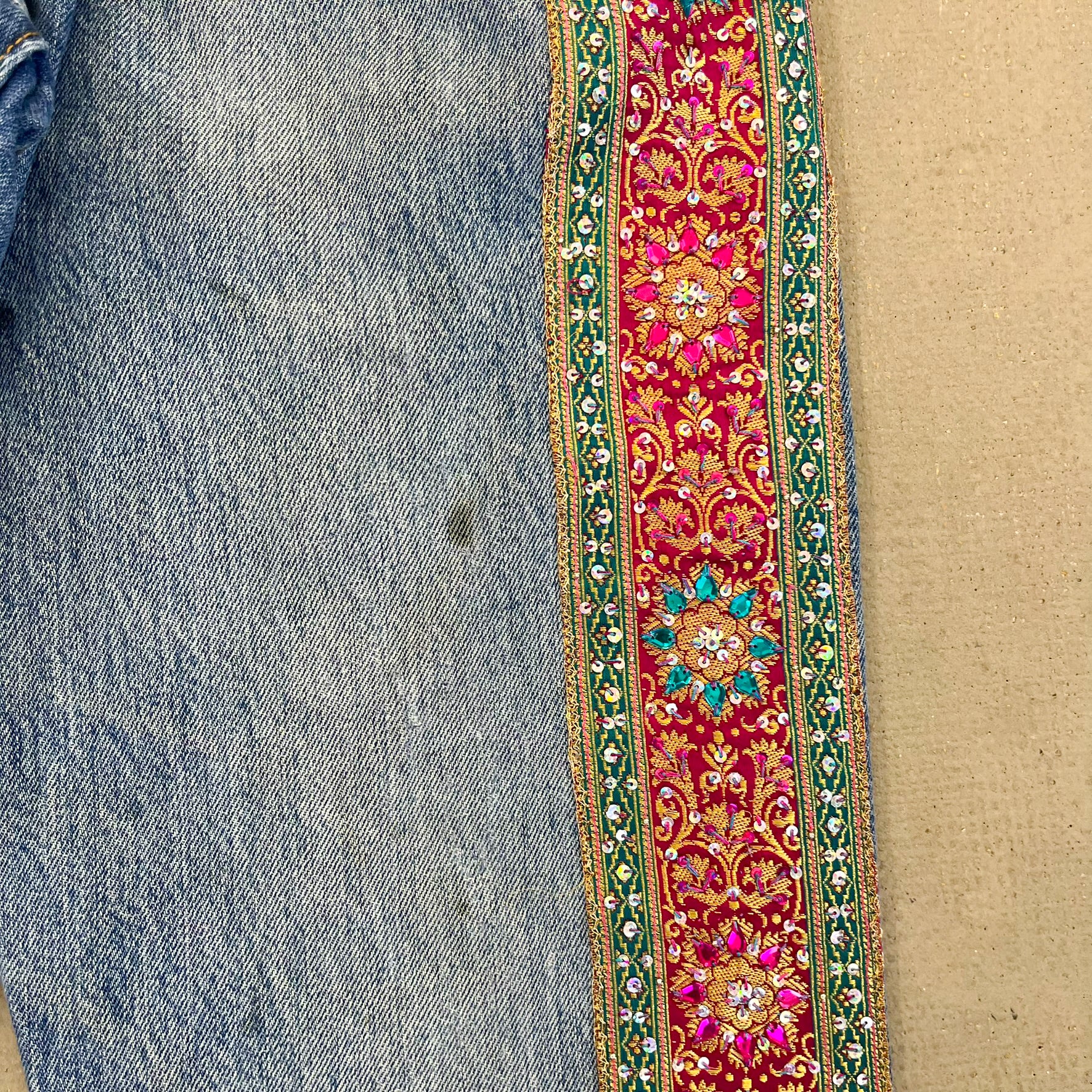 F- HOM Levi's 501 Hand Beaded Reworked Custom Jeans - Image 6