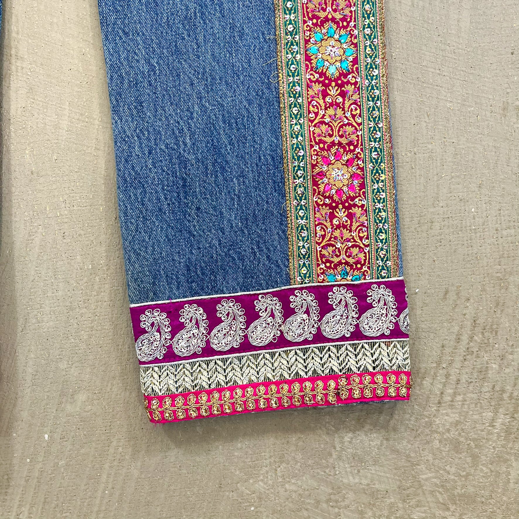 F- HOM Levi's 501 Hand Beaded Reworked Custom Jeans - Image 8