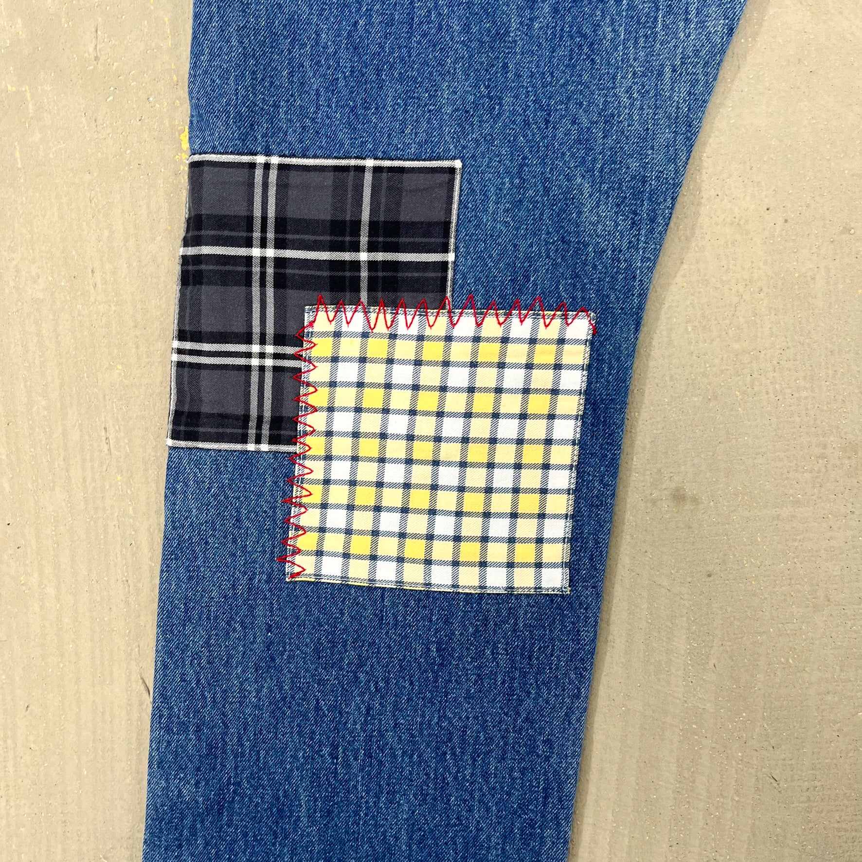 F- HOM Plaid Teal/White Back Pocket Levi's 501 Reworked Custom Jeans - Image 11