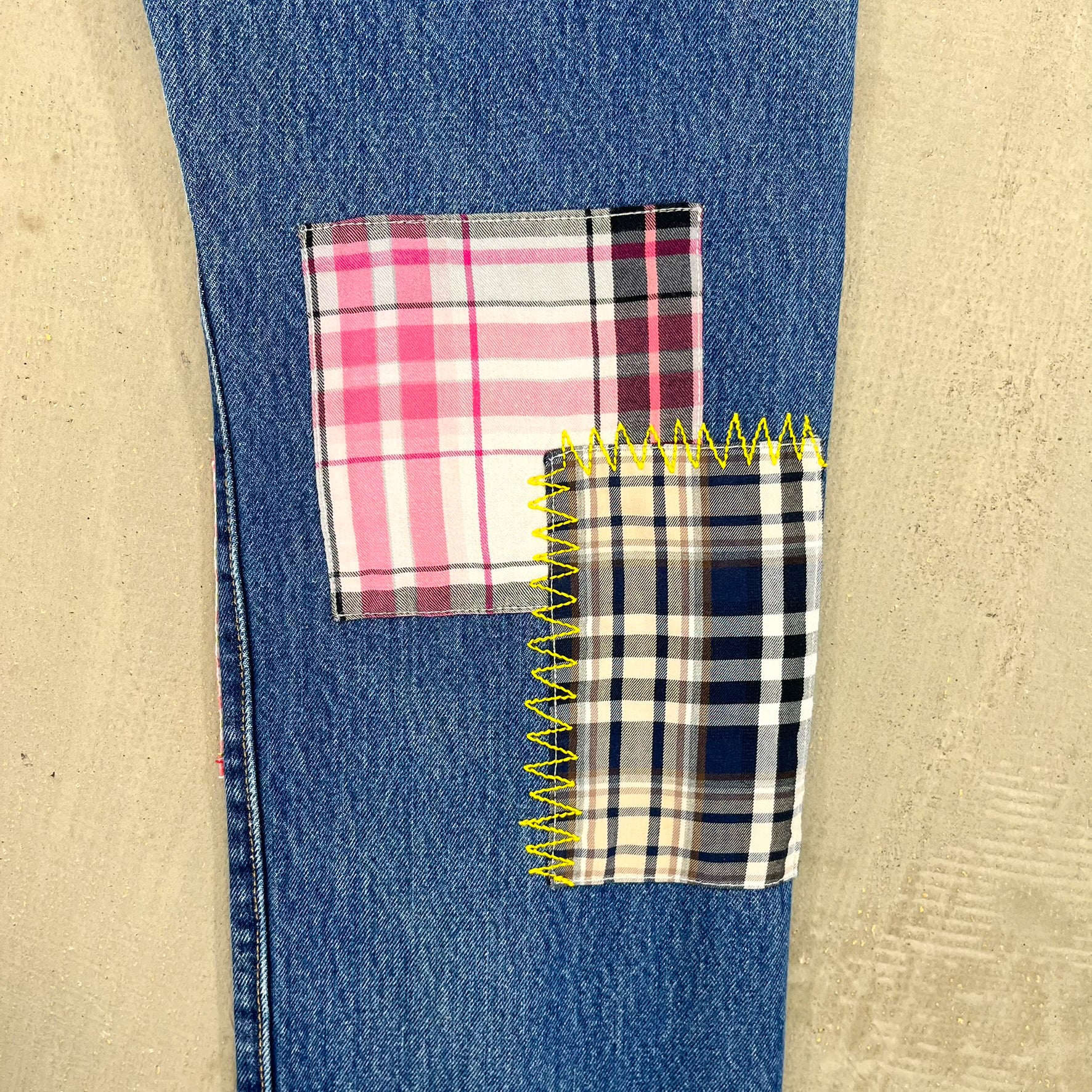 F- HOM Plaid Teal/White Back Pocket Levi's 501 Reworked Custom Jeans - Image 12