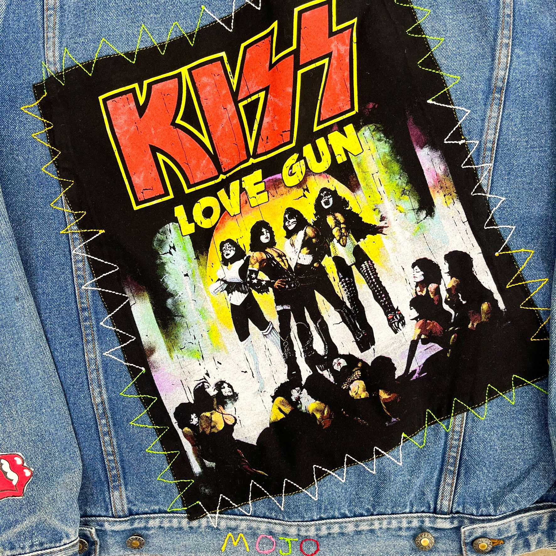 F- HOM Rolling Stones/Kiss Love Gun Reworked Custom Denim Jacket - Image 10