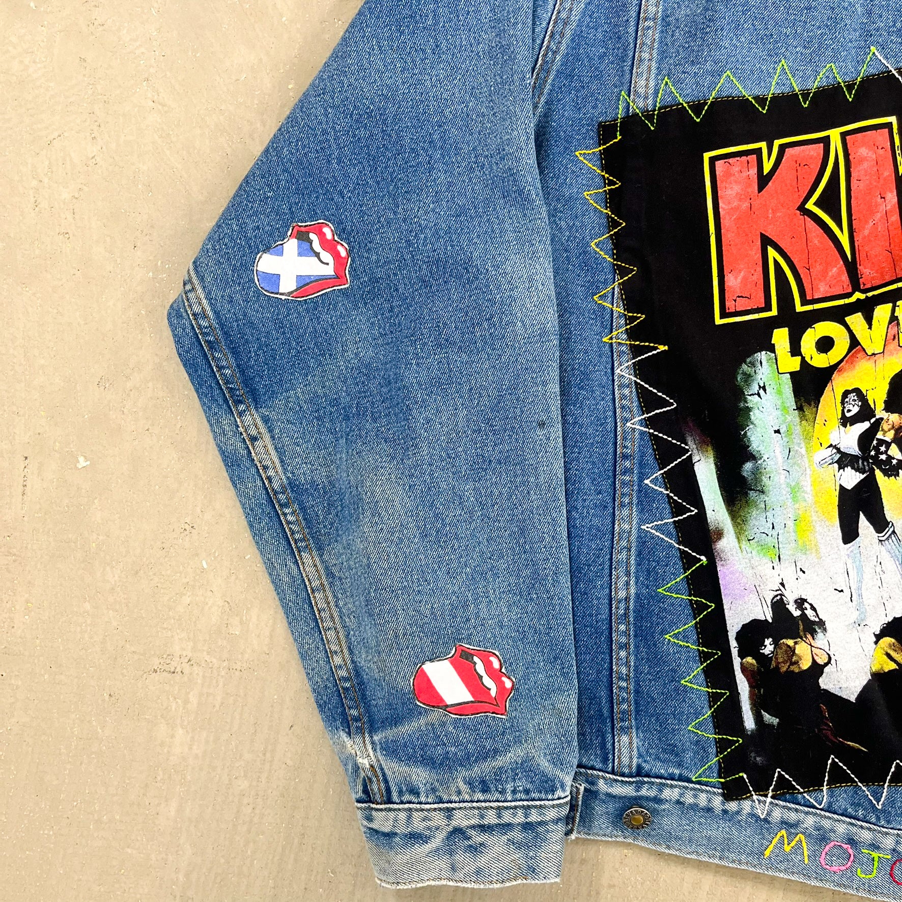 F- HOM Rolling Stones/Kiss Love Gun Reworked Custom Denim Jacket - Image 12