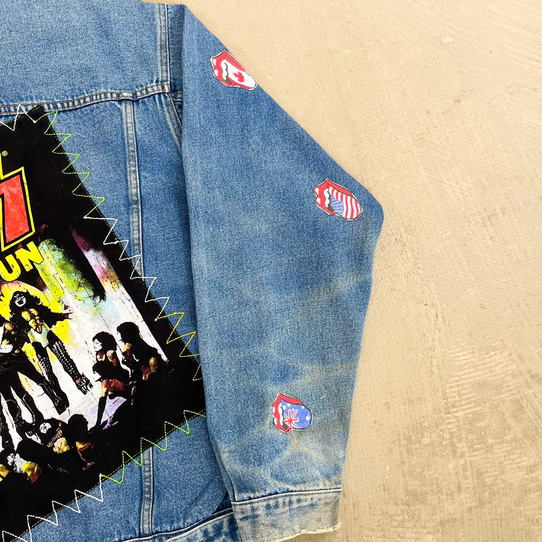 F- HOM Rolling Stones/Kiss Love Gun Reworked Custom Denim Jacket - Image 13