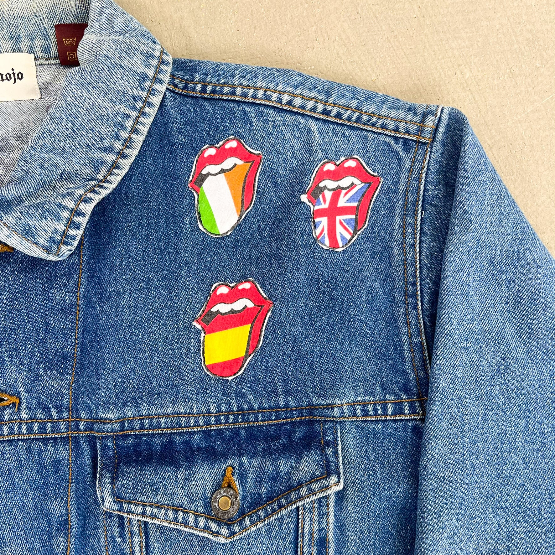 F- HOM Rolling Stones/Kiss Love Gun Reworked Custom Denim Jacket - Image 4