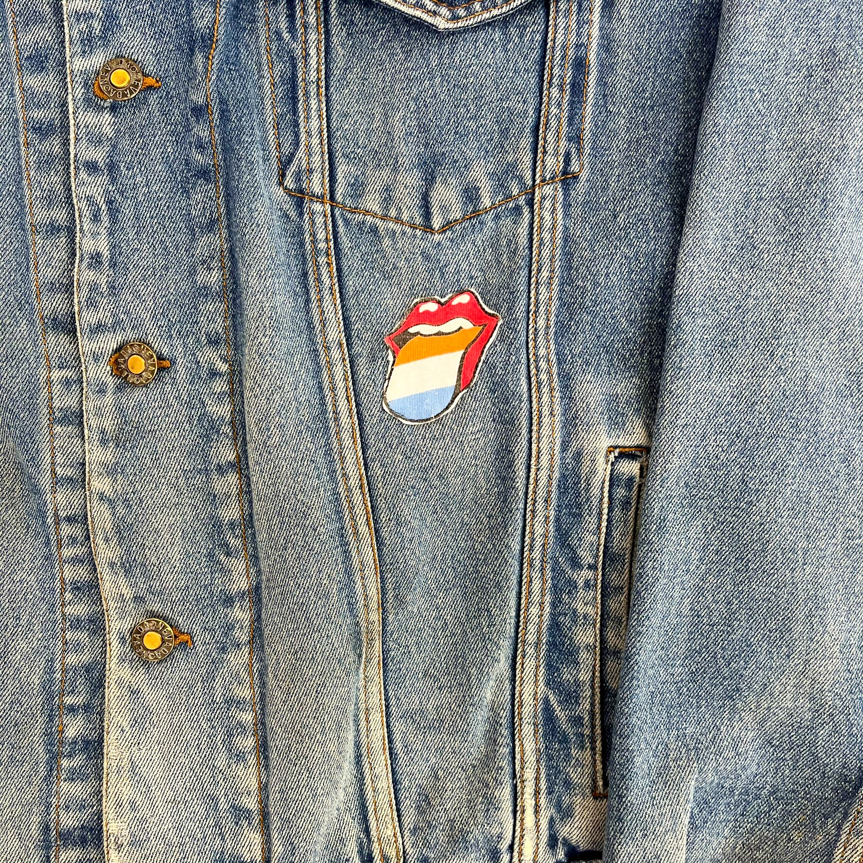 F- HOM Rolling Stones/Kiss Love Gun Reworked Custom Denim Jacket - Image 5