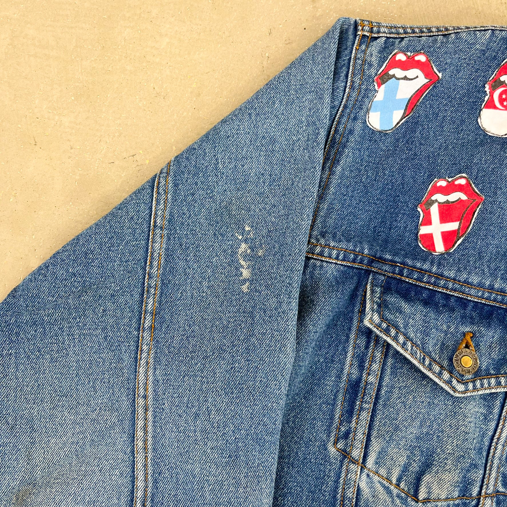 F- HOM Rolling Stones/Kiss Love Gun Reworked Custom Denim Jacket - Image 7
