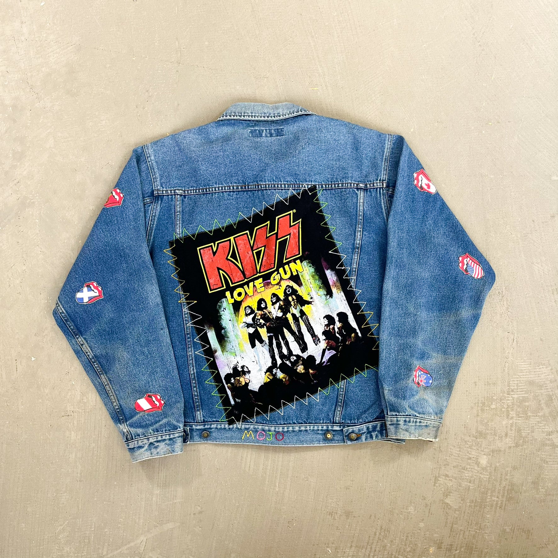 F- HOM Rolling Stones/Kiss Love Gun Reworked Custom Denim Jacket - Image 9
