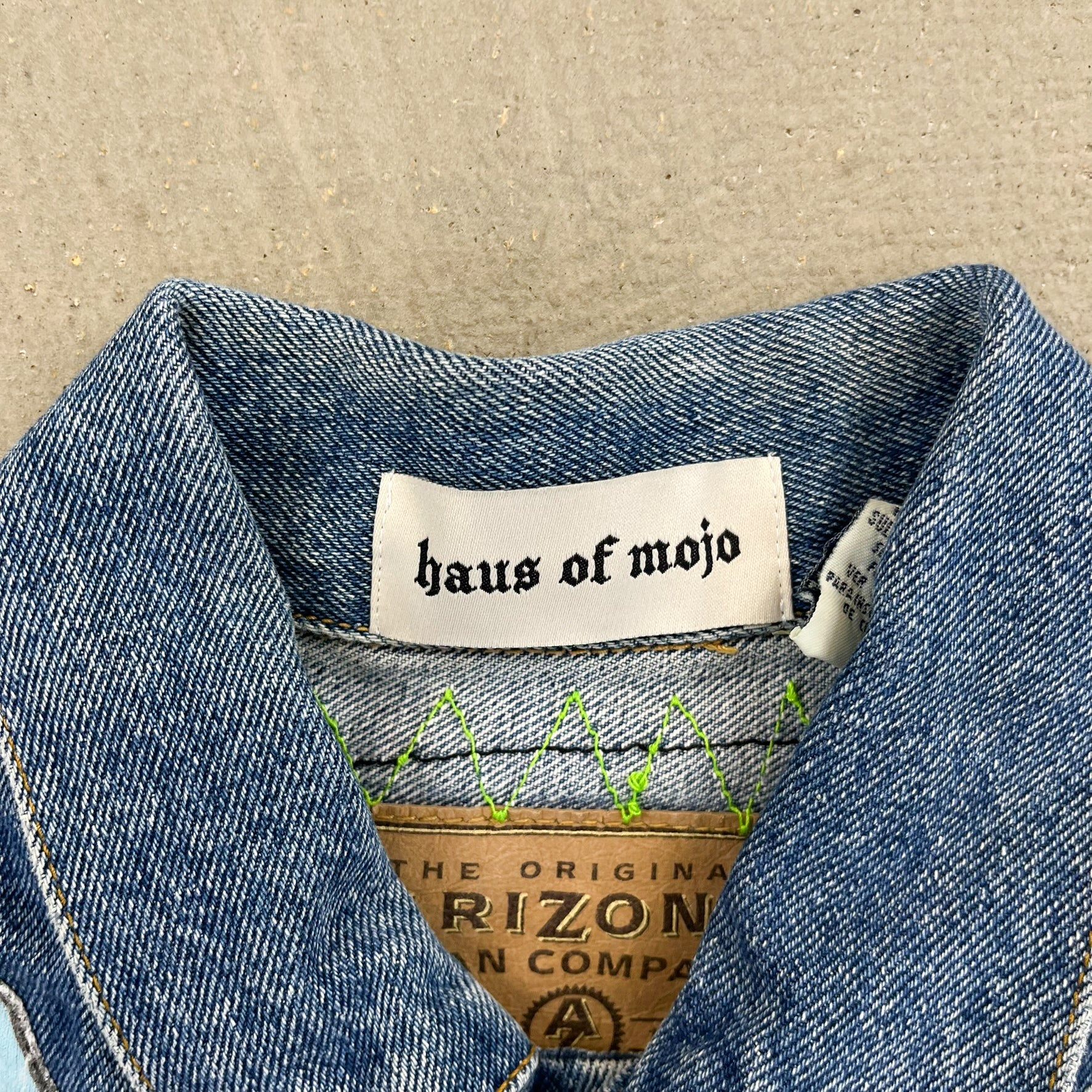 F- HOM Rolling Stones Text & Tongue Logo Reworked Custom Denim Jacket - Image 3