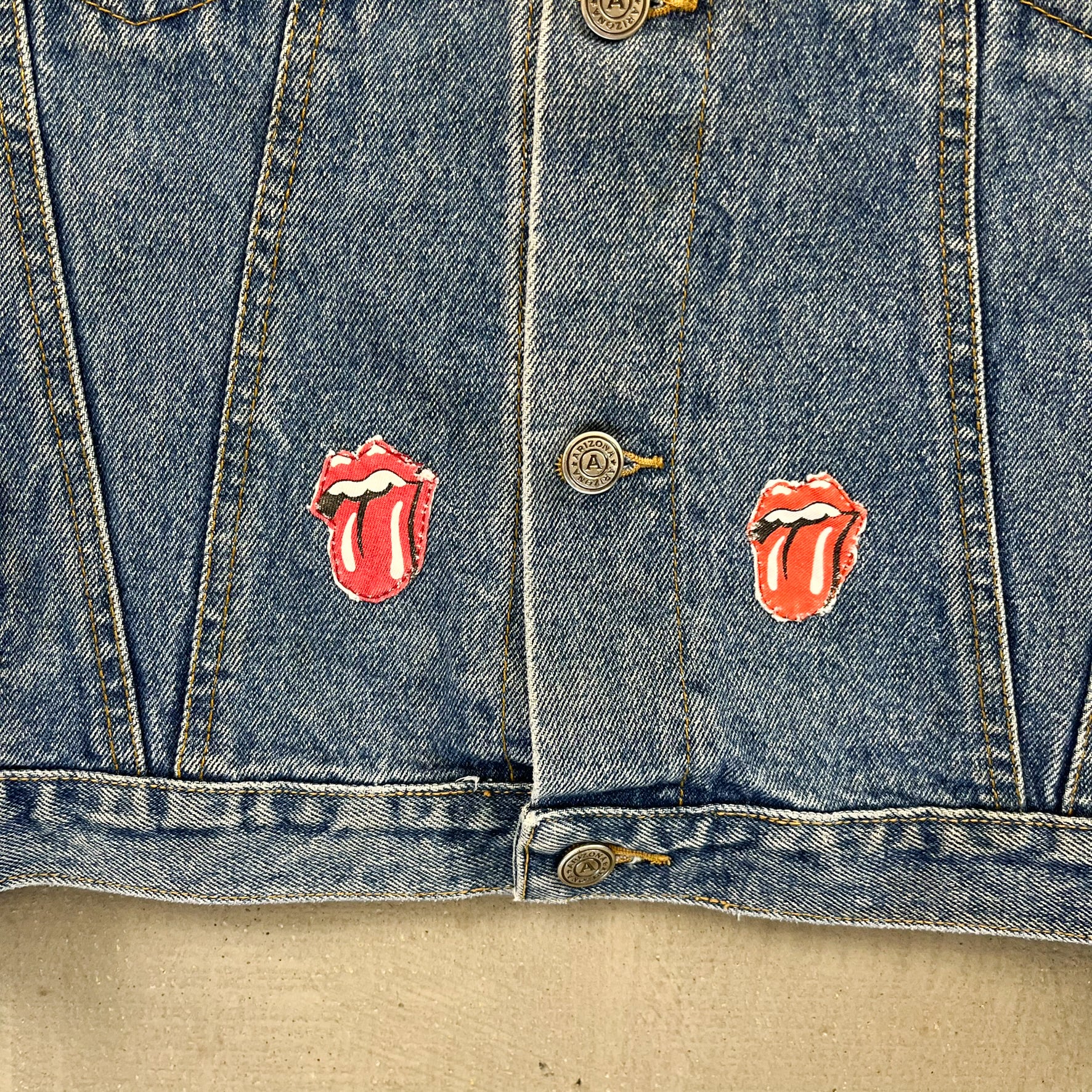 F- HOM Rolling Stones Text & Tongue Logo Reworked Custom Denim Jacket - Image 4