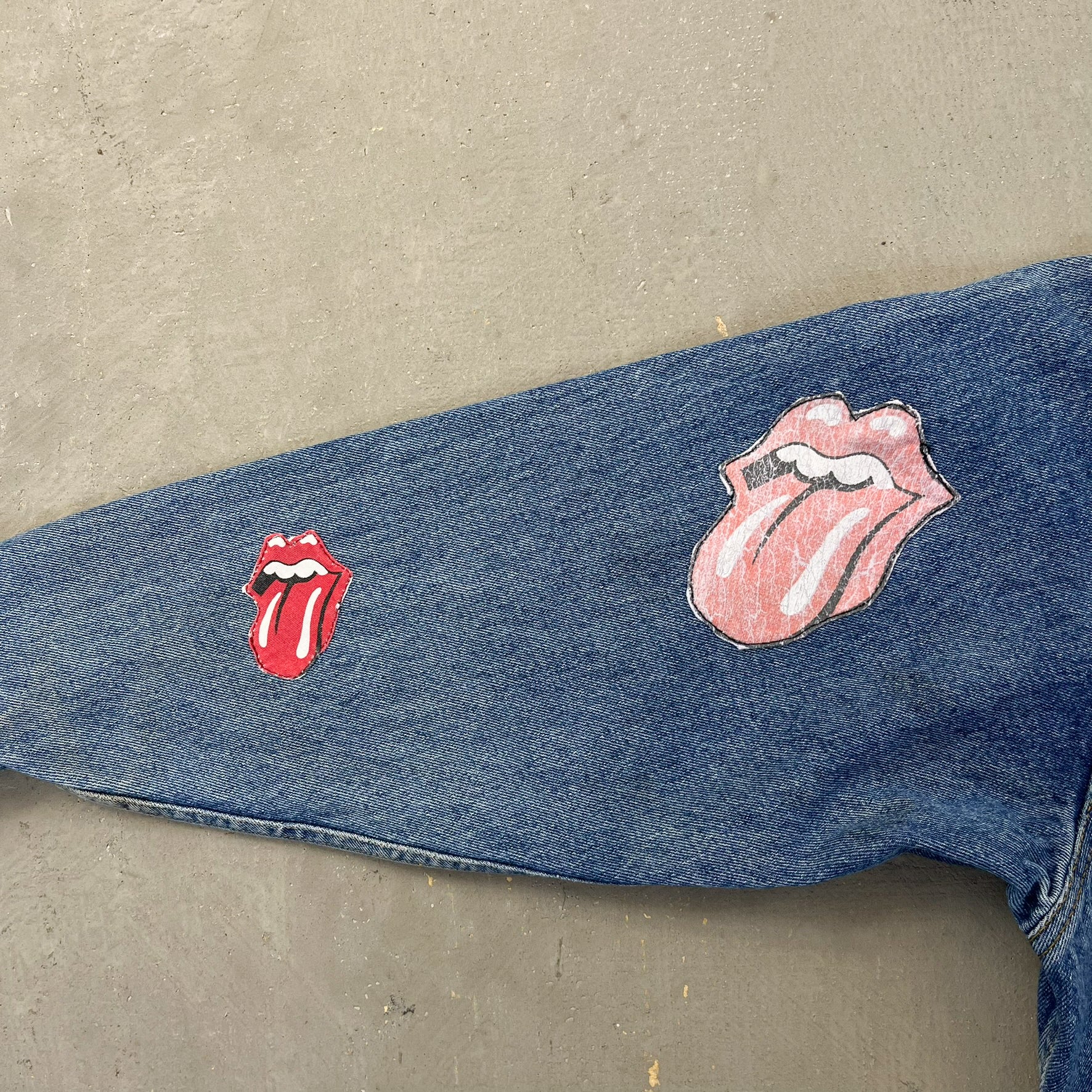 F- HOM Rolling Stones Text & Tongue Logo Reworked Custom Denim Jacket - Image 5