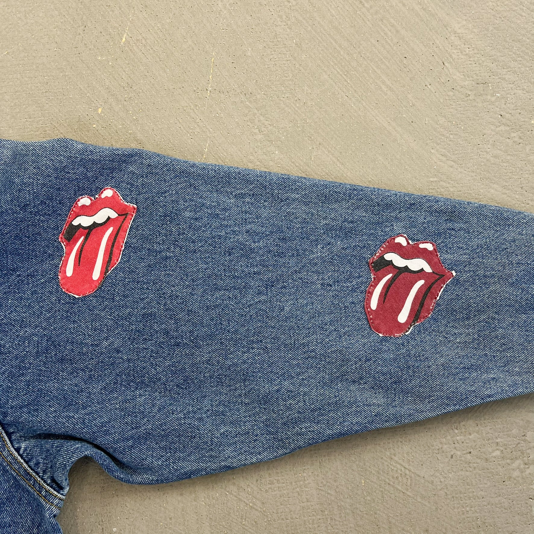 F- HOM Rolling Stones Text & Tongue Logo Reworked Custom Denim Jacket - Image 6