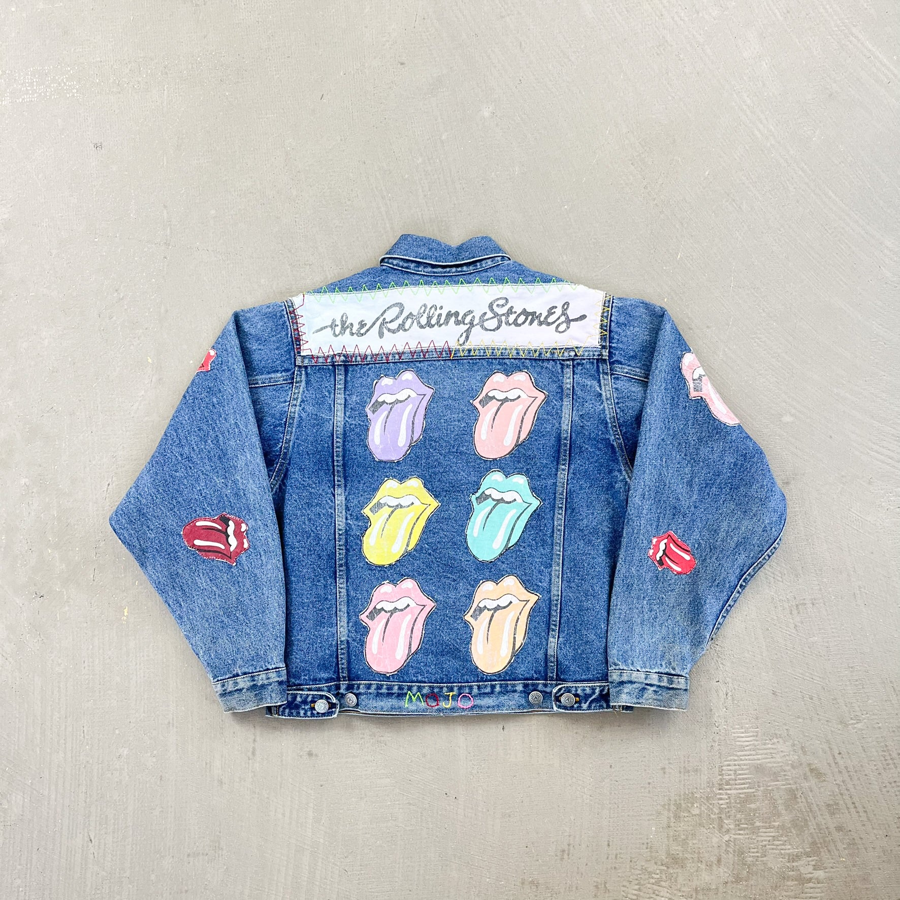 F- HOM Rolling Stones Text & Tongue Logo Reworked Custom Denim Jacket - Image 7