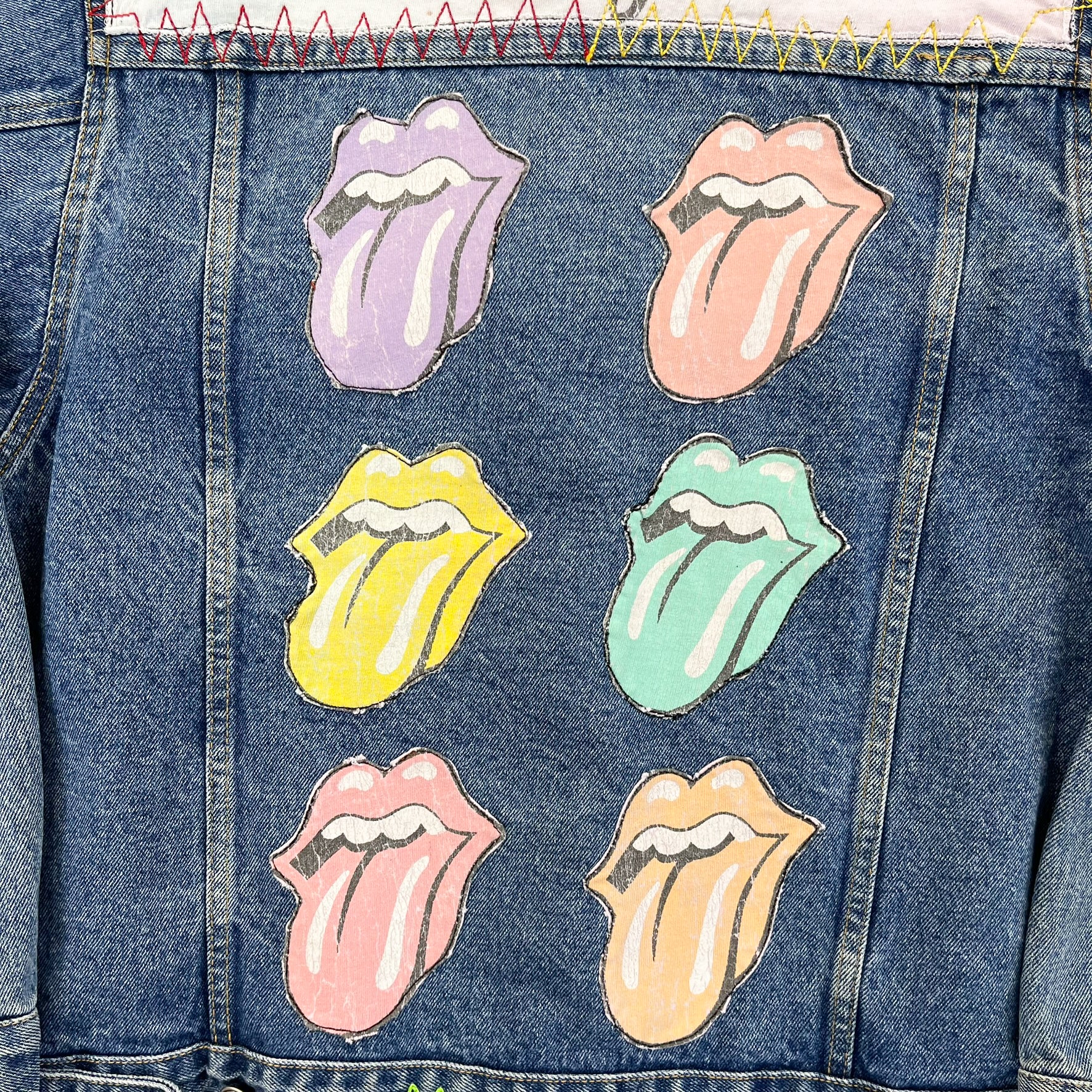 F- HOM Rolling Stones Text & Tongue Logo Reworked Custom Denim Jacket - Image 8