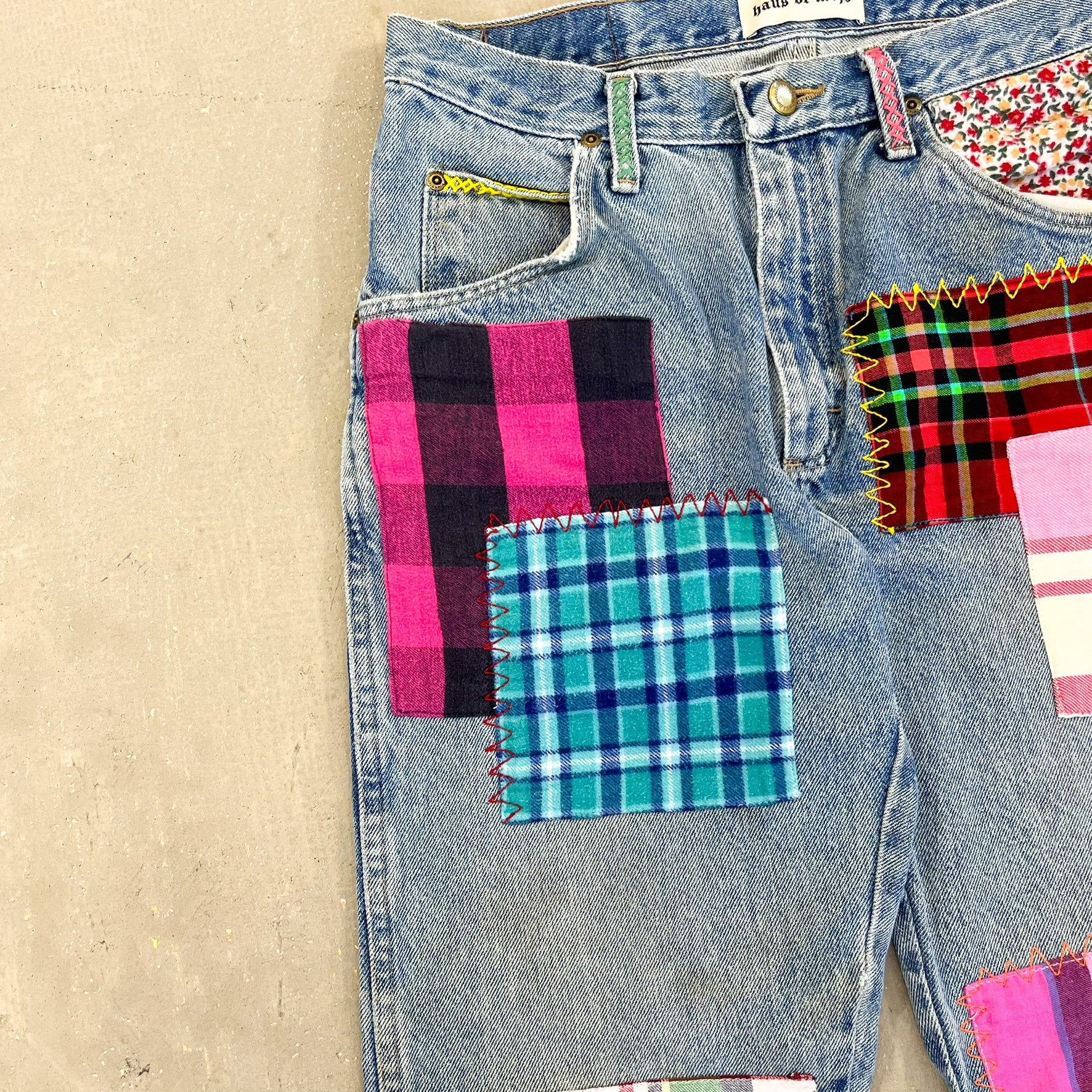 F- HOM Wrangler Flower Left Pocket Reworked Custom Jeans - Image 3