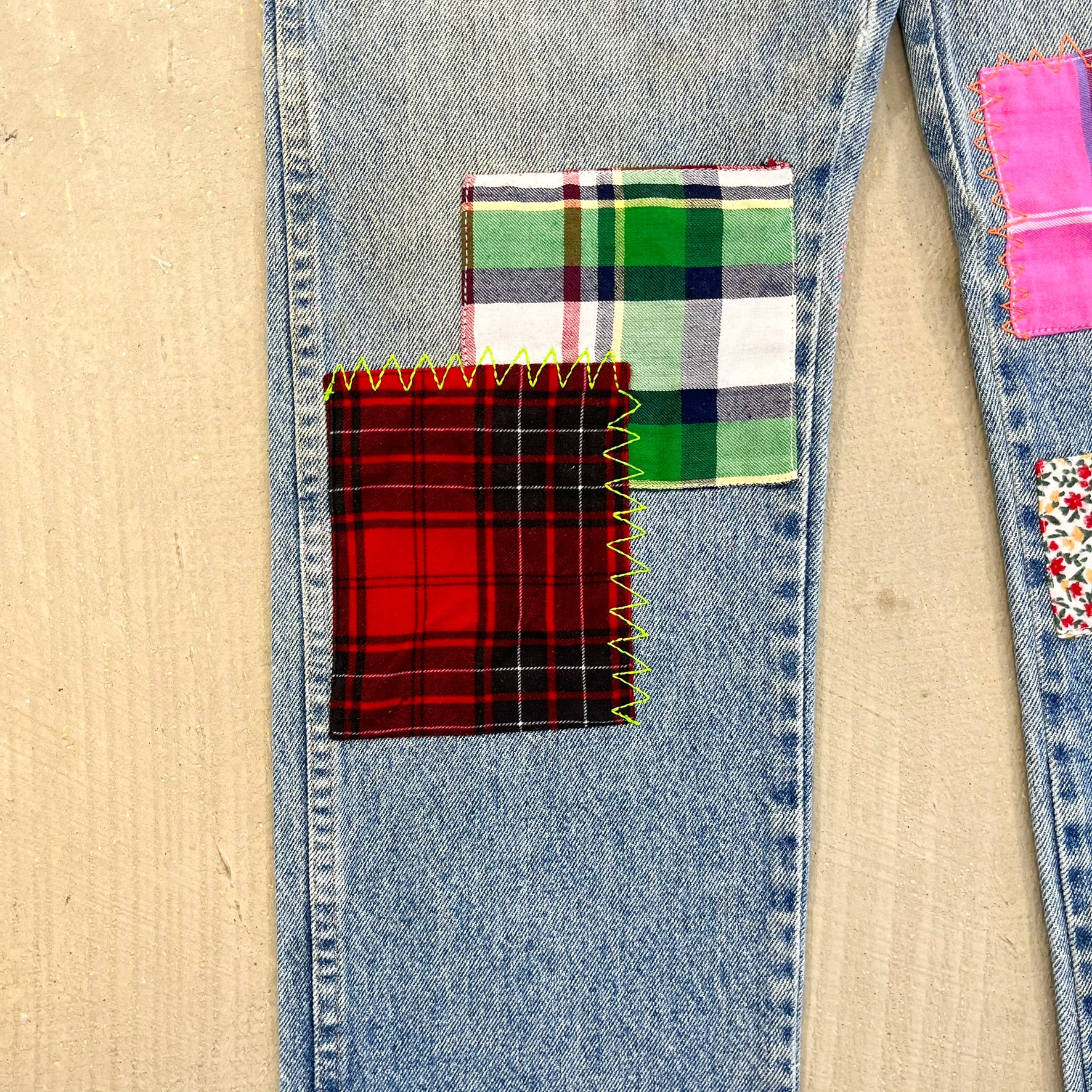 F- HOM Wrangler Flower Left Pocket Reworked Custom Jeans - Image 4