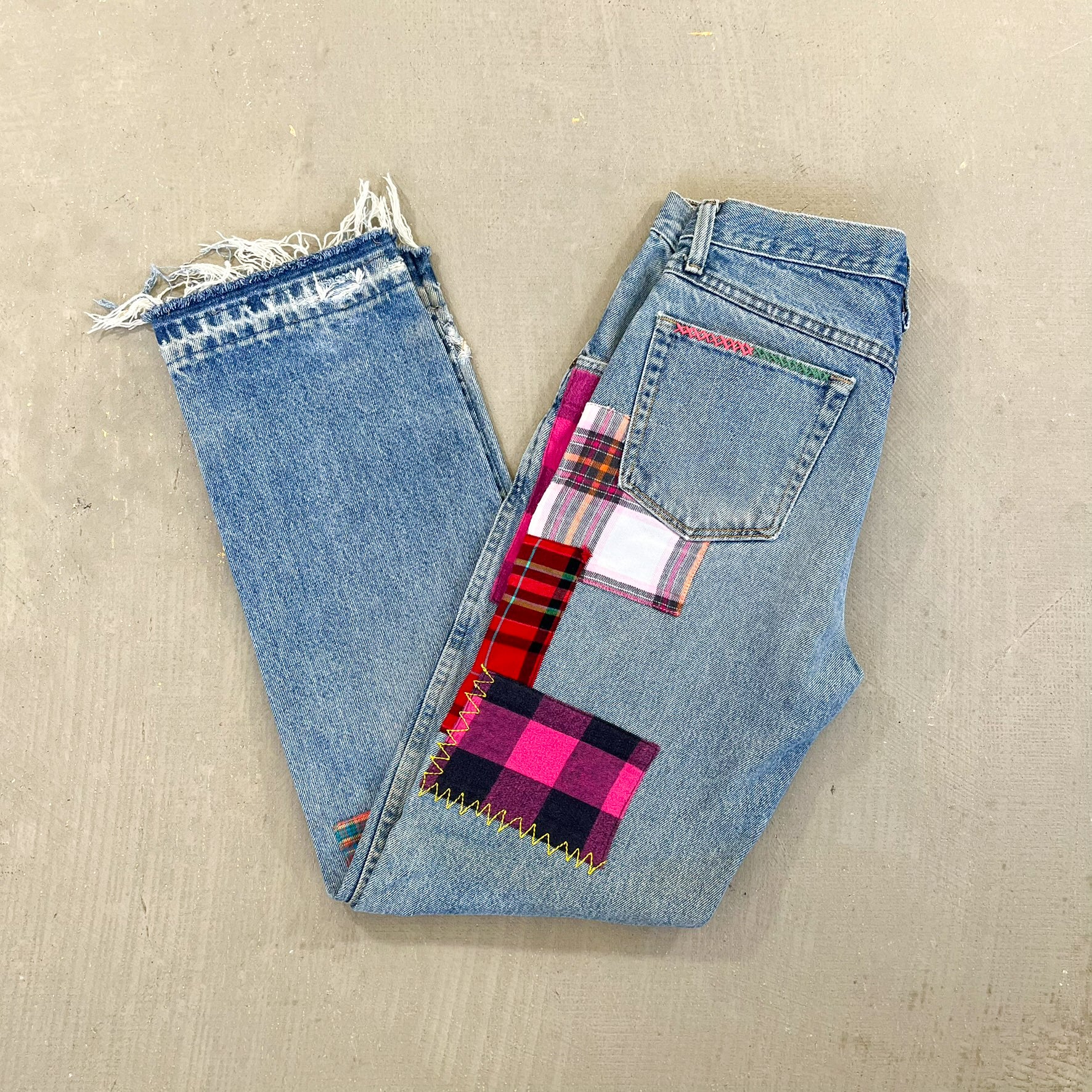 F- HOM Wrangler Flower Left Pocket Reworked Custom Jeans - Image 6