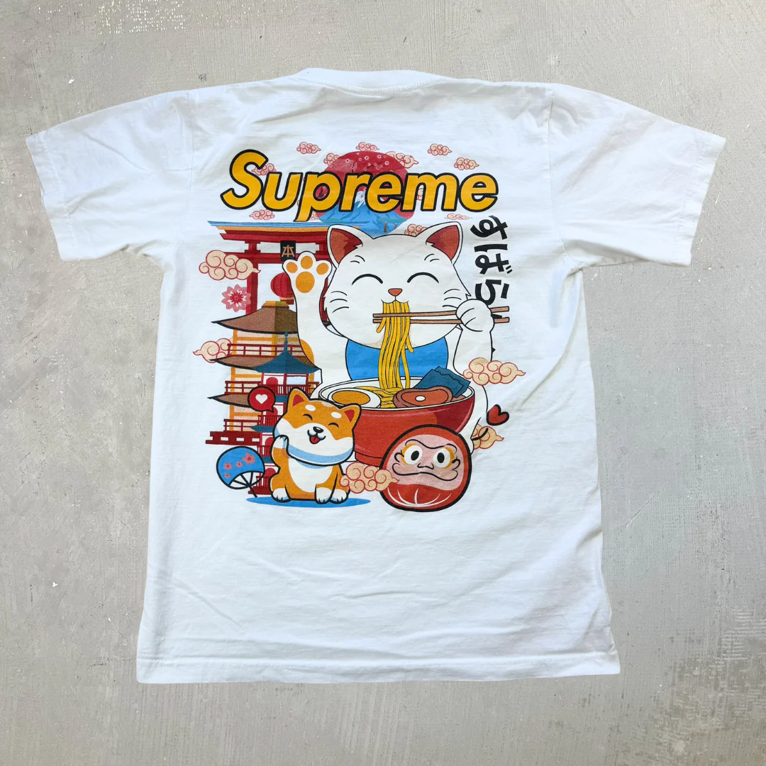 J- Bootleg Supreme Cat & Ramen Graphic Tee - M - Image 3