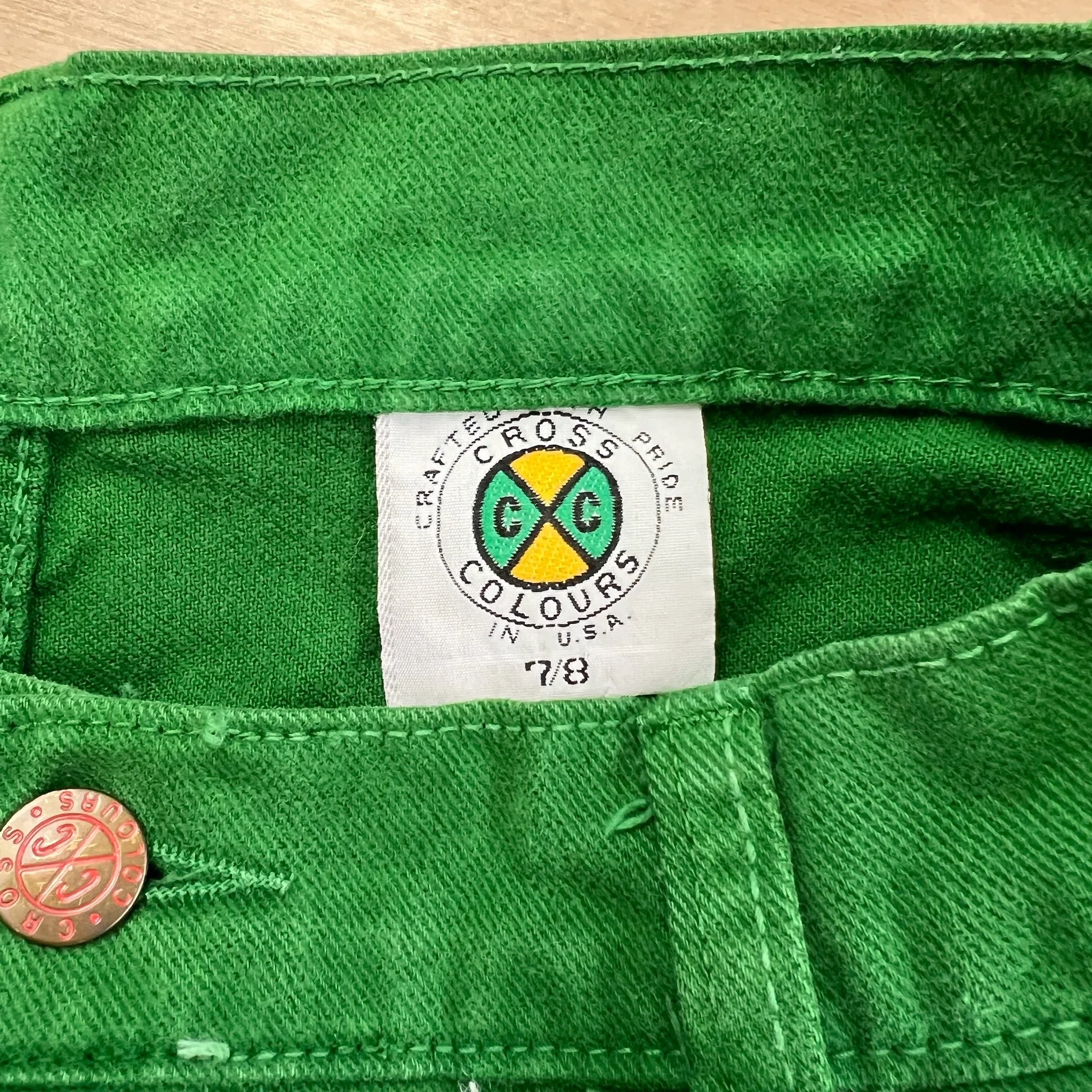 J- Vintage Youth Cross Colours Made In USA Denim Cargo Jorts - 7/8 - Image 3