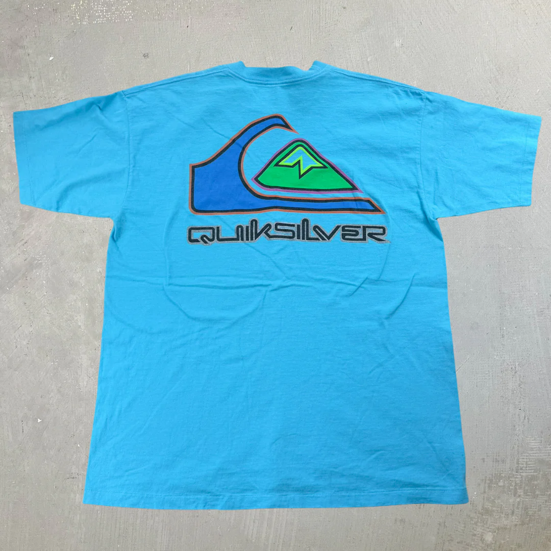 J- Vintage Quicksilver Logo & Text Made In USA Single Stitch Tee - XL - Image 3